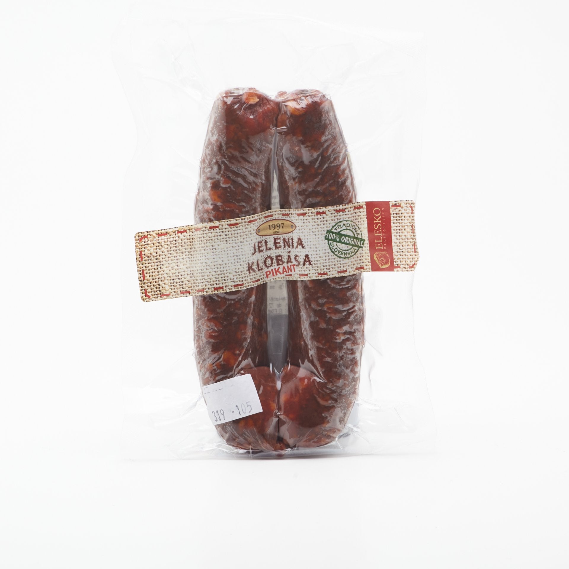 Jelenia pikantná klobása. 100g